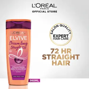 L'Oreal Paris Elvive Dream Long Straight 72Hrs Straightening Keratin Shampoo, Micro Keratin & Black Cumin Oil, For Long Frizzy Hair, 360ml