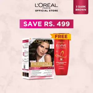 Bundle - L'Oreal Paris Excellence Creme Hair Colour #3 Dark Brown with Free Shampoo