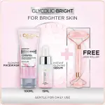 Bundle - L'Oreal Paris Glycolic Bright Instant Glowing Face Serum 15Ml + L'Oreal Paris Glycolic Bright Glowing Daily Face Wash 100ml with Free jade Roller