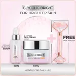 Bundle - L'Oreal Paris Glycolic Bright Instant Glowing Face Serum 30Ml + L'Oreal Paris Glycolic Bright Glowing Gel Day Cream 50ml with Free jade Roller